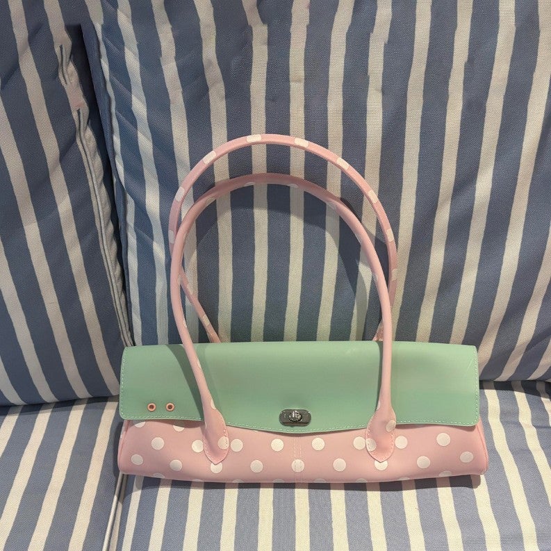 Light Green Polka Dot PVC Baguette Bag for Women - Image 3