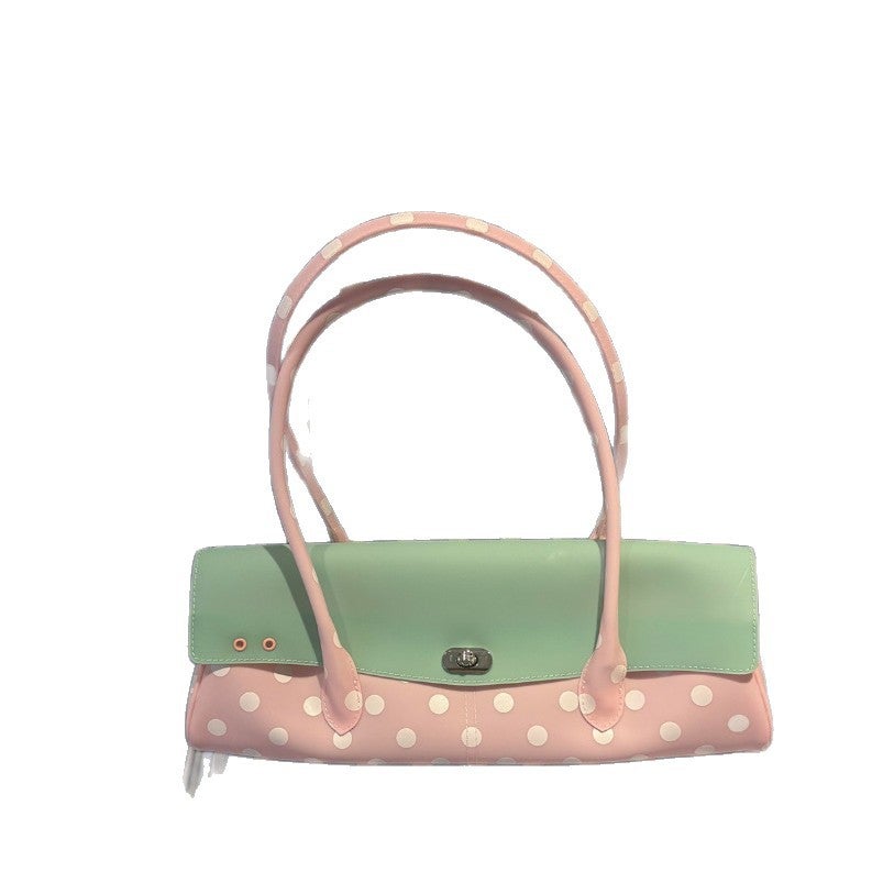 Light Green Polka Dot PVC Baguette Bag for Women - Image 5