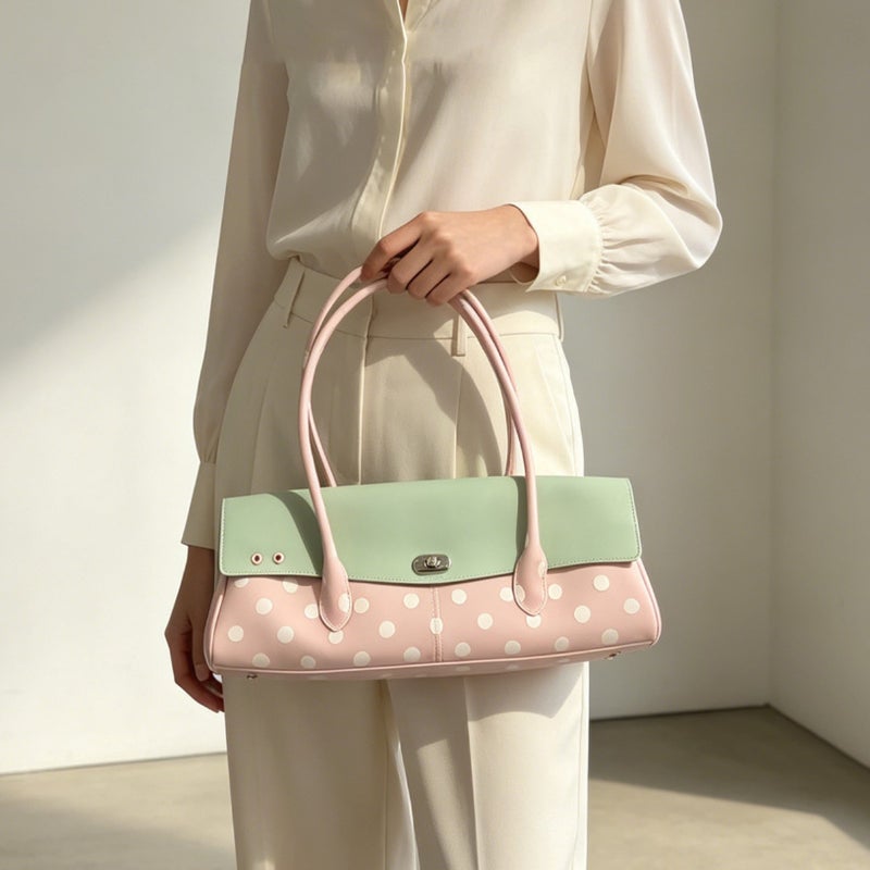 Light Green Polka Dot PVC Baguette Bag for Women - Image 1