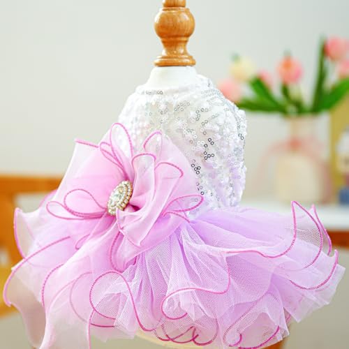 Furbabycare® Elegant Sweet Puppy Dog Blingbling Princess Skirt Pet Dog Lace Cake Camisole Tutu Dress A-Purple Small - Image 2