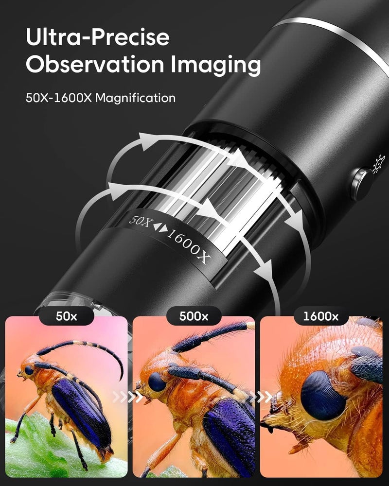 Tobo USB Microscope;1600x Zoom 1080p Digital Mini Microscope Camera with OTG Adapter and Metal Stand; Compatible for Window - TD-587IM - Image 2