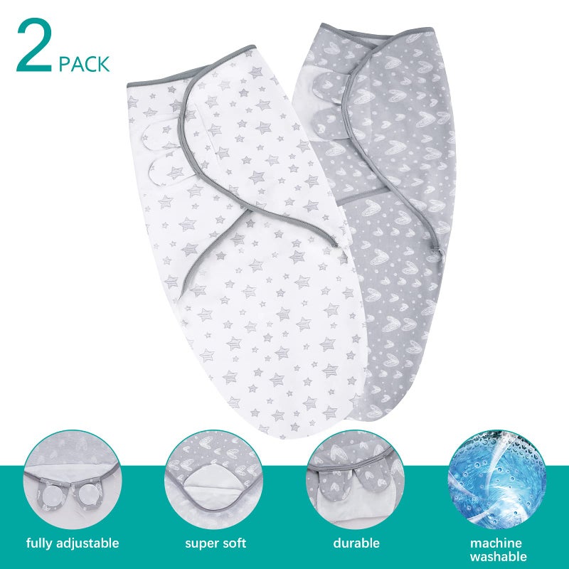 Biloban Baby Swaddles 0-3 Months for Boy Girls, Baby Swaddle, Newborn Swaddle, Cotton Swaddle Blanket, Baby Essentials, Lovely Grey Print, 2 Pack - Image 2