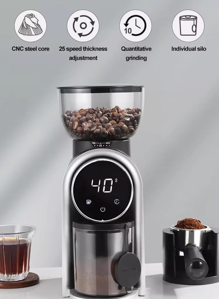 ET-LIFE 12-Cups Electric Coffee Grinder with 25 Gears Precise Settin, Stainless Steel Coffee Grinder, LCD Screen and Large Capacity for Turkish/Espresso/Mocha/Drip/Pour Over/French Press - Image 2