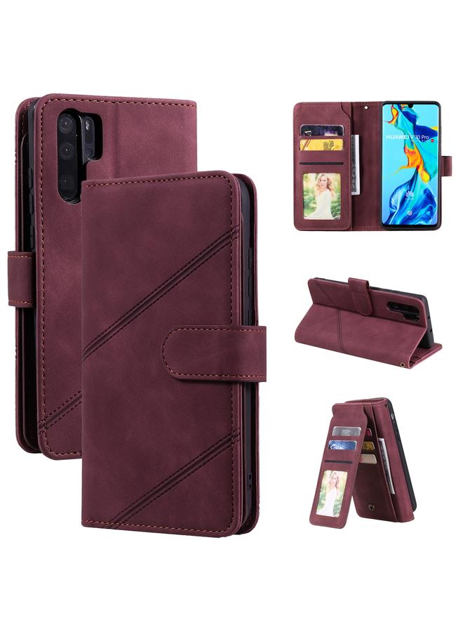 زبون جراب لهاتف Huawei P30 Pro Skin Feel Business جراب جلد PU أفقي قابل للطي مع حامل وفتحات بطاقات متعددة ومحفظة وحبل وإطار صورة - Image 1