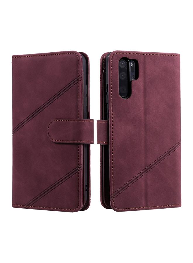 زبون جراب لهاتف Huawei P30 Pro Skin Feel Business جراب جلد PU أفقي قابل للطي مع حامل وفتحات بطاقات متعددة ومحفظة وحبل وإطار صورة - Image 2