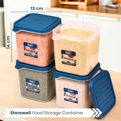 FLAIR Storewell Square Food Storage Containers Set of 4 (1800 ML)- Blue, Air Tight Containers for Kitchen Storage Ideal kitchen box for Rice, Atta and Grains, BPA-Free, Food Grade - Image 3