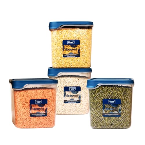 FLAIR Storewell Square Food Storage Containers Set of 4 (1800 ML)- Blue, Air Tight Containers for Kitchen Storage Ideal kitchen box for Rice, Atta and Grains, BPA-Free, Food Grade - Image 1