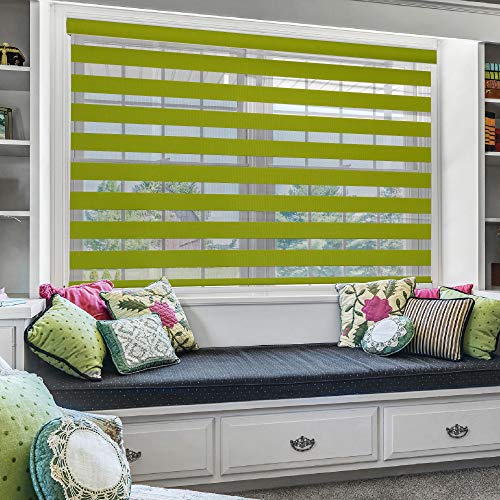 ZEBRA BLINDS Polyester Zebra Blind for Windows Dual Layer Zebra Roller Shades Light Filtering Sheer Window Treatments Privacy Light Control for Day and Night, Color Green, W110XH130CM - Image 3