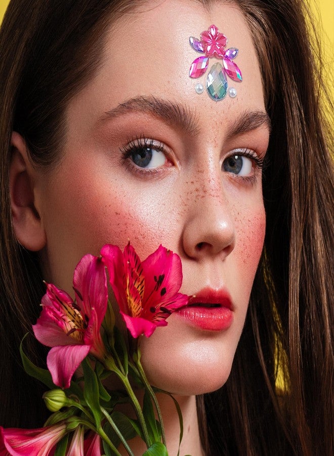 Face Gems Stickers Women Diamond Forehead Sticker Rhinestones Pearl Spring Theme Flowers Decoration Birthday Festival Party Self-Adhesive DIY Body Fashion Art Decals (A#) - Image 4