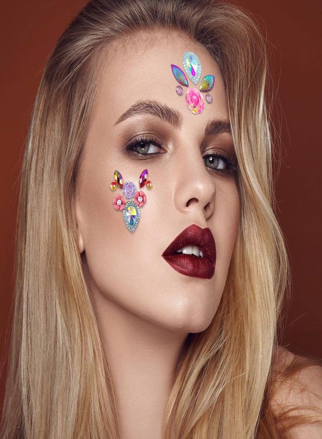 Face Gems Stickers Women Diamond Forehead Sticker Rhinestones Pearl Spring Theme Flowers Decoration Birthday Festival Party Self-Adhesive DIY Body Fashion Art Decals (A#) - Image 5