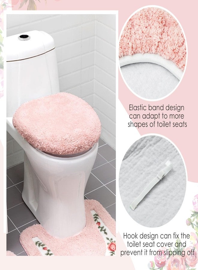 Drydiet 3 Pcs Rose Flowers Bathroom Rugs Set Coquette Room Decor Floral Bath Mat U Shaped Toilet Rug Non Slip Absorbent Floral Bath Carpet(Pink) - Image 3