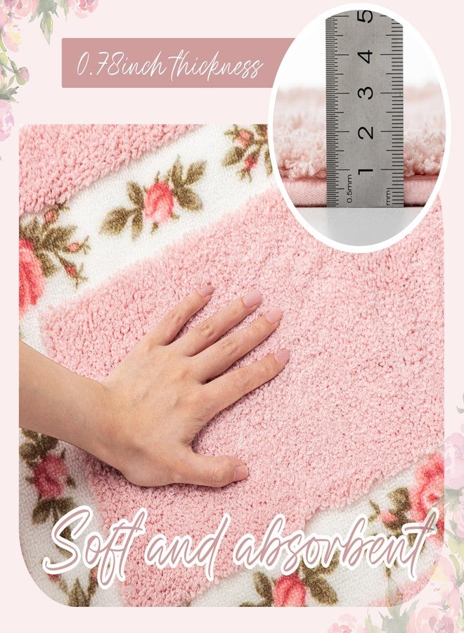 Drydiet 3 Pcs Rose Flowers Bathroom Rugs Set Coquette Room Decor Floral Bath Mat U Shaped Toilet Rug Non Slip Absorbent Floral Bath Carpet(Pink) - Image 5