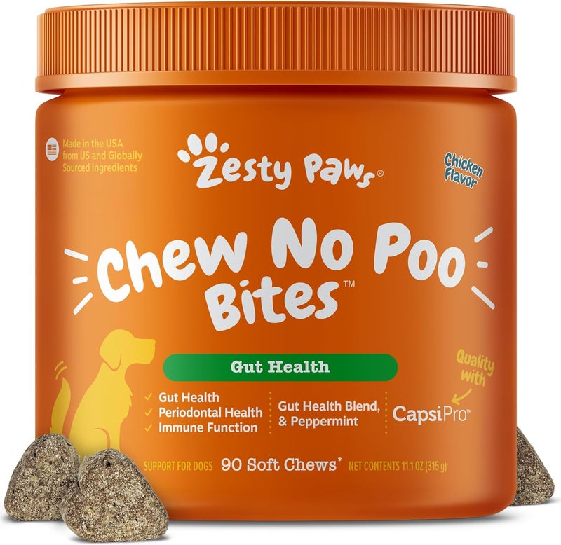 زيساي بوس Zesty Paws Chew No Poo Bites للكلاب – مكملات لتخفيف عادة أكل البراز – مكملات طرية لردع الكلاب عن أكل برازهم أو براز الكلاب الآخرين – تدعم الجهاز الهضمي واللثة والجهاز المناعي بفضل البروبيوتيكات – مكونات الدجاج – عبوة تحتوي على 90 قطعة. - Image 1