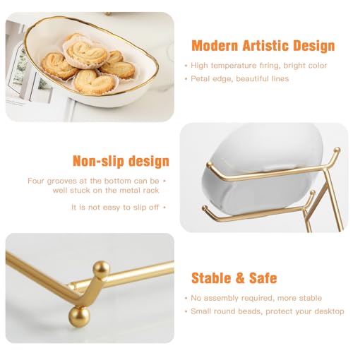 HOMKULA 2 Tier Ceramic Fruit Bowl for Kitchen Counter, Tiered Fruit Basket for Countertop, Modern Multi Layer Fruit Display Stand for Party, Cute & Smal (Gold-rimmed) - Image 4