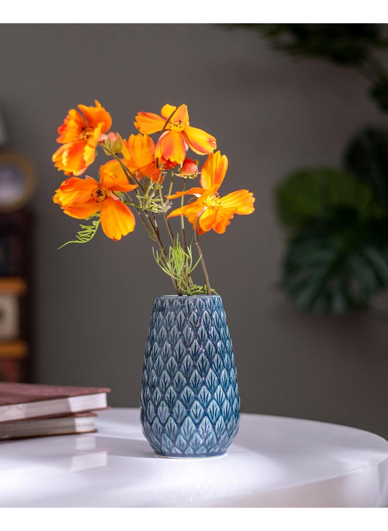 The Decor Lane - The Decor Lane Modern Decorative Pinapple Shaped Vase for Home Decor | Centerpieces | Kitchen | Office or Living Room | 6.5 x 4 Inches (Blue) - Image 1