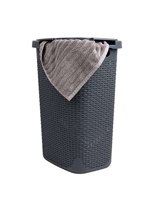 Mind Reader Mind Reader 60L Slim Laundry Hamper Clothes Basket Lid Wicker Design Plastic 1765L x 1375W x 2415H Gray 