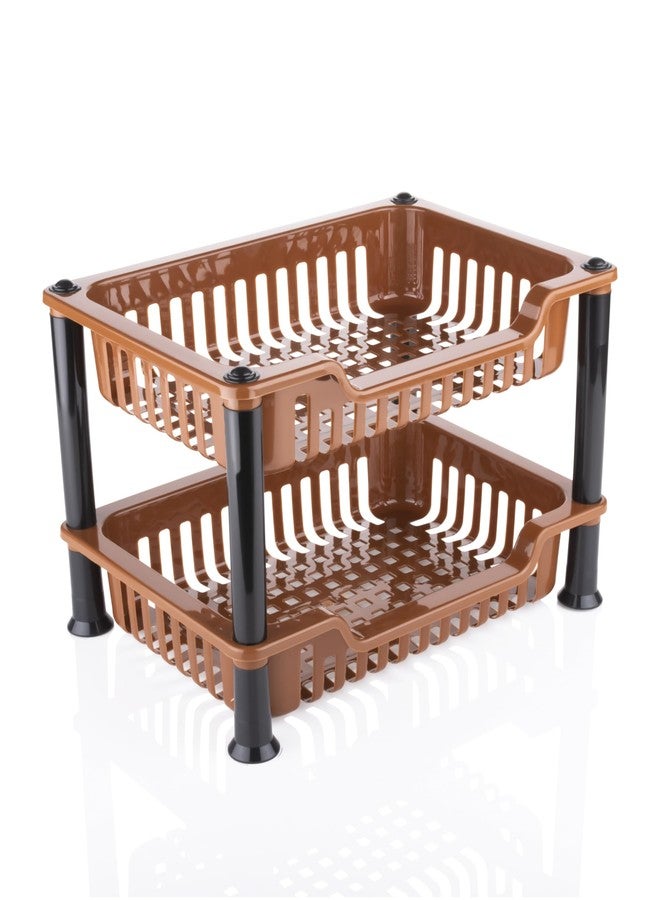 NEWON 2 Layer Multi-purpose Kitchen Storage Rack and Fruits/Vegetables Rack, Office Rack, Clothe Rack, Bathroom Rack (2 Layer, Brown) - Image 2