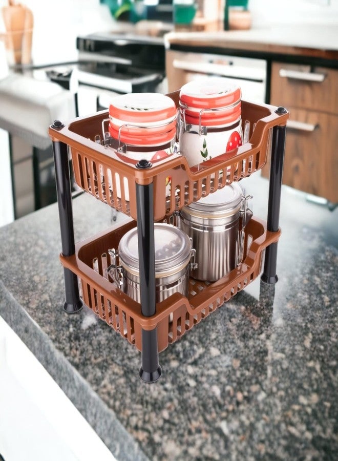 NEWON 2 Layer Multi-purpose Kitchen Storage Rack and Fruits/Vegetables Rack, Office Rack, Clothe Rack, Bathroom Rack (2 Layer, Brown) - Image 1