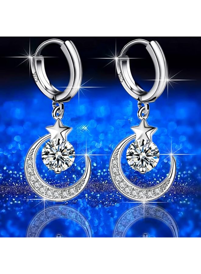 erorex Jewelery Set For Women Girls 925 Silver Necklace And Earrings Set Heart Moon Pendant Cubic Zirconia Women'S Necklace Jewelery Set - Image 3