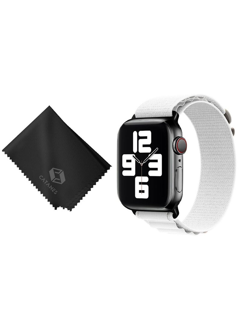 CATANES 2 Packs Of Apple Watch Band and Microfiber Cloth Alpine Loop Band 38mm 40mm 41mm Women Men Adjustable with Metal G-Hook Strap for iWatch Series 7/SE/6/5/4/3/2/1 White 