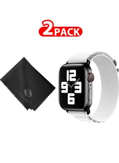 2 Packs Of Apple Watch Band and Microfiber Cloth Alpine Loop Band 38mm 40mm 41mm Women Men Adjustable with Metal G-Hook Strap for iWatch Series 7/SE/6/5/4/3/2/1 White