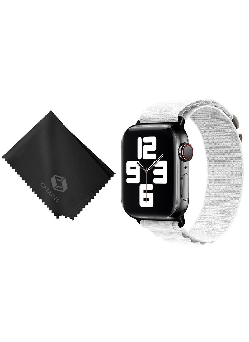 CATANES - 2 Packs Of Apple Watch Band and Microfiber Cloth Alpine Loop Band 38mm 40mm 41mm Women Men Adjustable with Metal G-Hook Strap for iWatch Series 7/SE/6/5/4/3/2/1 White - Image 1