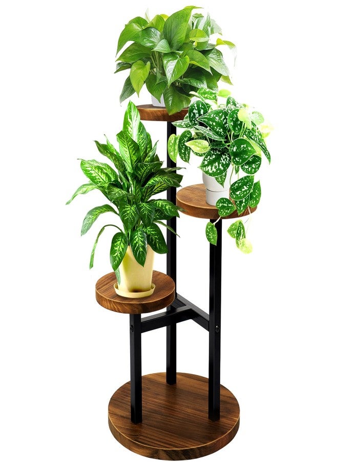 GEEBOBO 3 Tier Plant Stand Indoor, Metal Wood Plant Stands For Indoor Plants Multiple, Corner Tiered Flower Plants Shelf Stand for Living Room Bedroom, Brown - Image 1