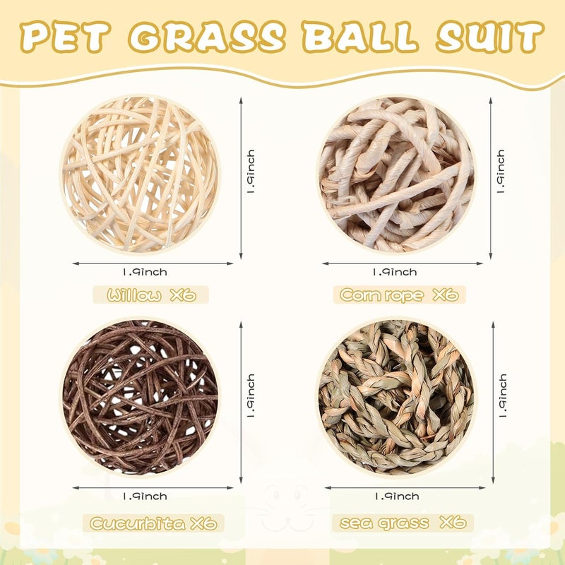 Sosation 24 Packs Guinea Pigs Toys Small Animals Play Balls Chew Gnawing Treats Bunny Toys Hay Grass Balls for Small Animals Entertainment PET Cage Accessories - Image 2