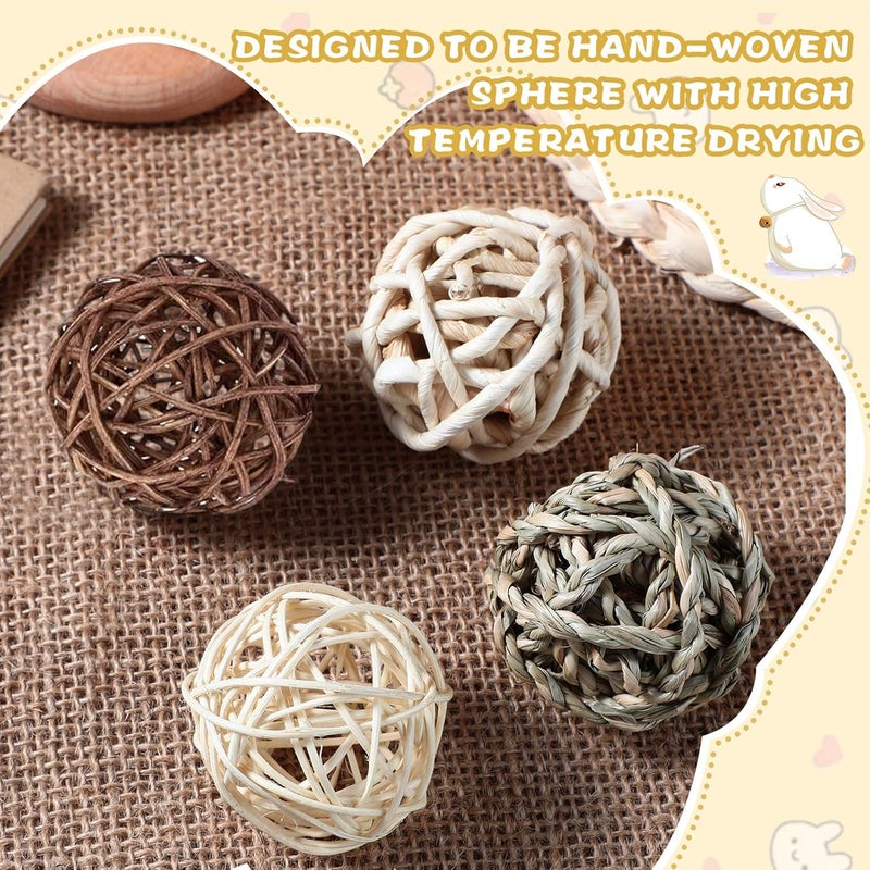 Sosation 24 Packs Guinea Pigs Toys Small Animals Play Balls Chew Gnawing Treats Bunny Toys Hay Grass Balls for Small Animals Entertainment PET Cage Accessories - Image 3