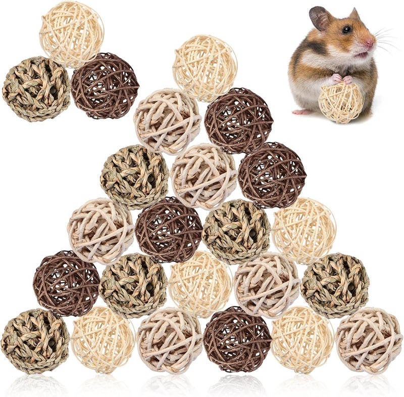 Sosation 24 Packs Guinea Pigs Toys Small Animals Play Balls Chew Gnawing Treats Bunny Toys Hay Grass Balls for Small Animals Entertainment PET Cage Accessories - Image 1