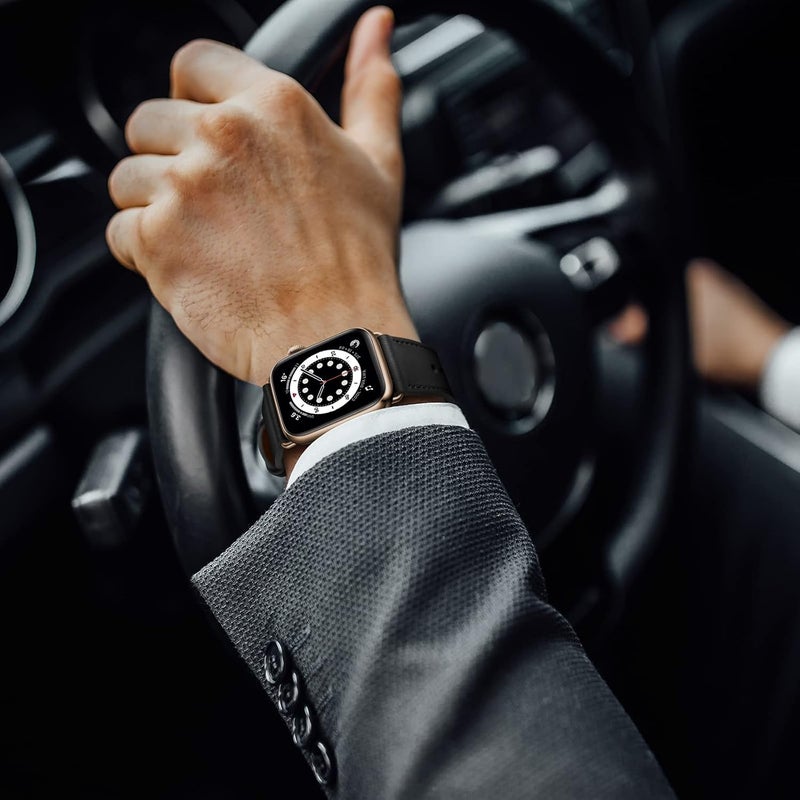 سوار OUHENG المتوافق مع Apple Watch مقاس 45مم 44مم 42مم 41مم 40مم 38مم، سوار بديل من الجلد الطبيعي لساعة iWatch SE والسلسلة 7 6 5 4 3 2 1 - Image 5
