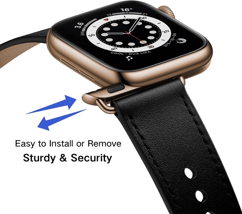 سوار OUHENG المتوافق مع Apple Watch مقاس 45مم 44مم 42مم 41مم 40مم 38مم، سوار بديل من الجلد الطبيعي لساعة iWatch SE والسلسلة 7 6 5 4 3 2 1 - Image 2