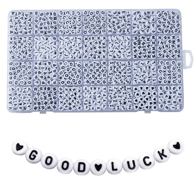 Weiyiziens 1400pcs Letter Beads, 4x7 mm Acrylic Alphabet Beads, Beads for Jewelry and Bracelet Making, in 28 Grid Box (White and Black) - Image 1