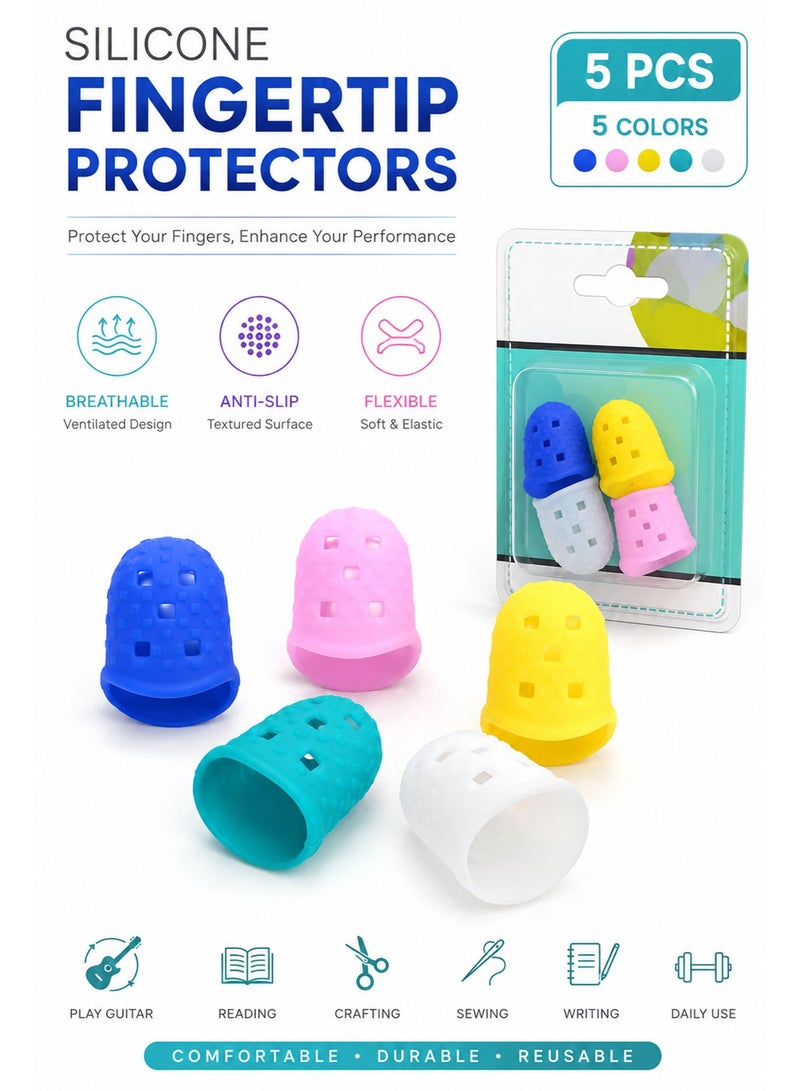 5 PCS Silicone Fingertip Protectors – Multicolor Breathable Finger Caps for Guitar Playing, Sewing, Paper Counting, Crafting & Hand Protection - Image 5