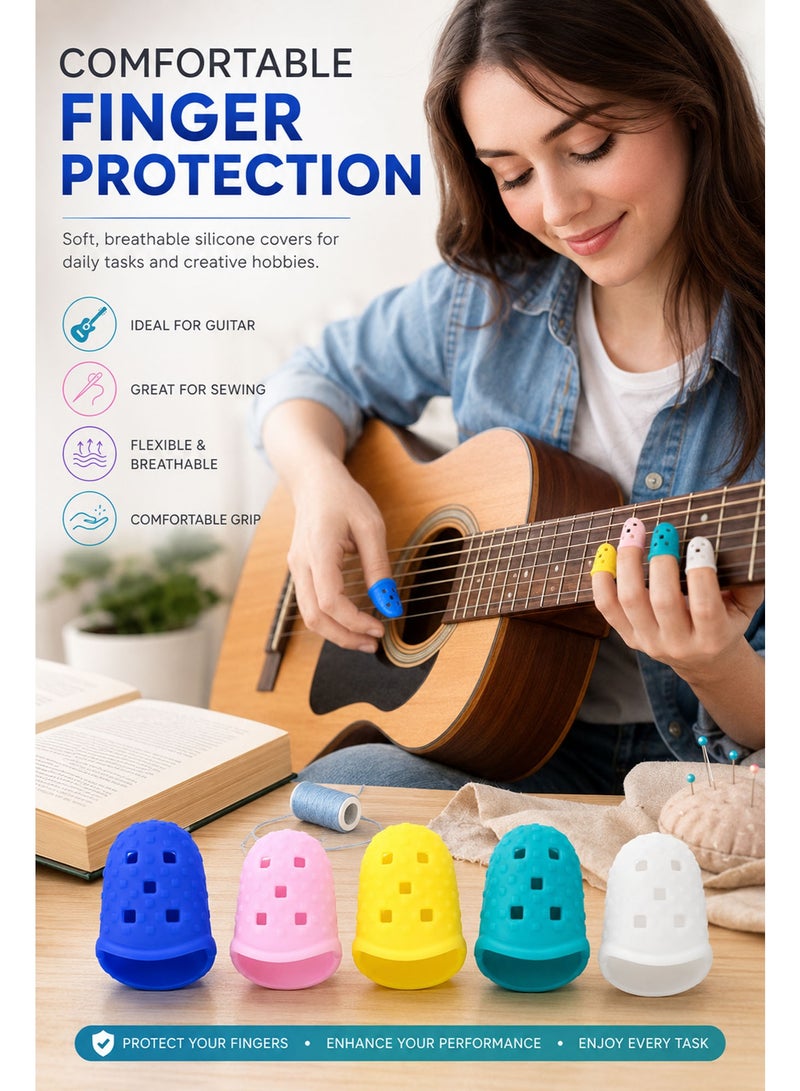 5 PCS Silicone Fingertip Protectors – Multicolor Breathable Finger Caps for Guitar Playing, Sewing, Paper Counting, Crafting & Hand Protection - Image 4
