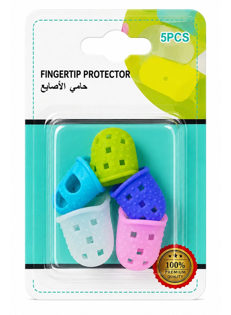 5 PCS Silicone Fingertip Protectors – Multicolor Breathable Finger Caps for Guitar Playing, Sewing, Paper Counting, Crafting & Hand Protection - Image 1