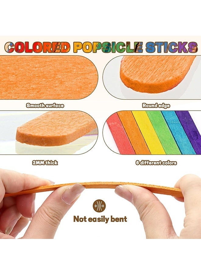 Wffo 200 Piece Multicolor Popsicle Sticks (4.5 Inch), Premium Natural Organic Wood for Waxing, Craft Project, Tongue Depressor, Popsicle, Ice Cream Stick,Woodcraft, Paint Stirrer and Art - Color / Wood - Image 4