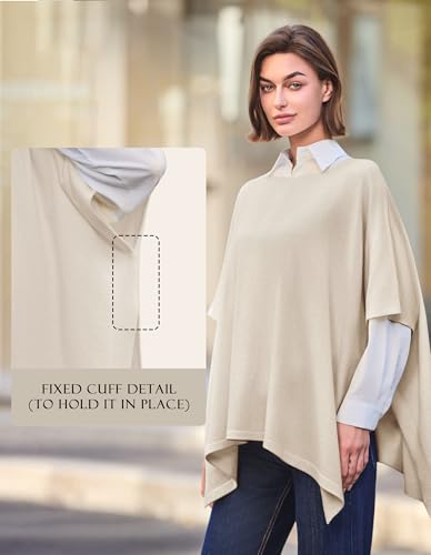 PULI Womens Pullover Poncho Sweater Cashmere Feel Shawl Wraps Loose Fitting Baggy Tops for Fall Winter Barley Twist - Image 3