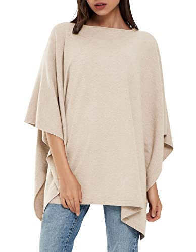 PULI Womens Pullover Poncho Sweater Cashmere Feel Shawl Wraps Loose Fitting Baggy Tops for Fall Winter Barley Twist - Image 1