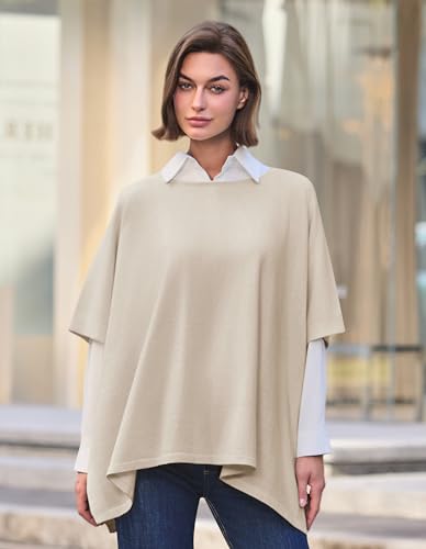 PULI Womens Pullover Poncho Sweater Cashmere Feel Shawl Wraps Loose Fitting Baggy Tops for Fall Winter Barley Twist - Image 2
