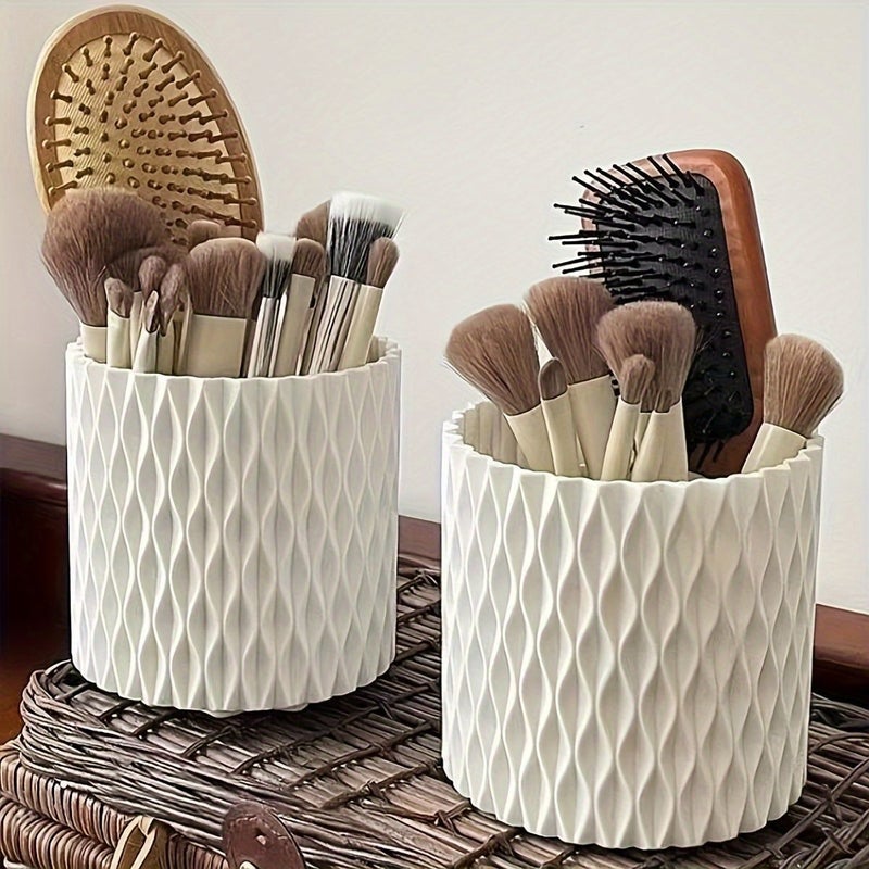 حامل فرش المكياج البسيط، صندوق تخزين دائري بنقش الأحجار الكريمة - Image 1