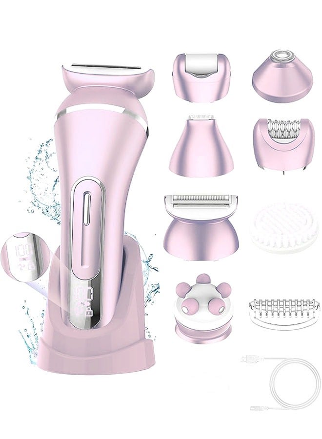 Sthxyfaith Electric Shavers for Women, 7 in 1 Hair Removal Kit with Epilator Bikini Trimmer Face Razor Body Brush Face Massager Foot Callus Remover, IPX7 Waterproof Lady Razors Set for Legs Armpit Bikini Pubic - Image 1