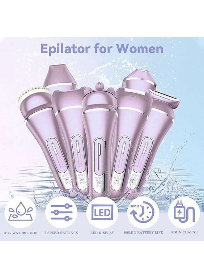Sthxyfaith Electric Shavers for Women, 7 in 1 Hair Removal Kit with Epilator Bikini Trimmer Face Razor Body Brush Face Massager Foot Callus Remover, IPX7 Waterproof Lady Razors Set for Legs Armpit Bikini Pubic - Image 2