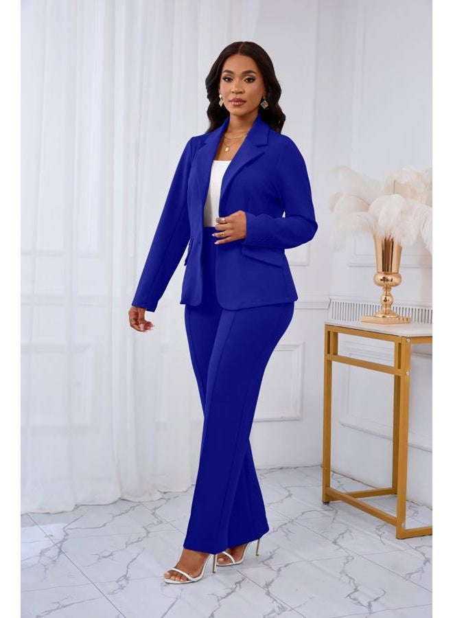 Kafiloe Women Suits 2 Piece Set Long Sleeve Blazer Pants Suit Dressy Pantsuits Business Casual Outfits, Royal Blue, XL - Image 3
