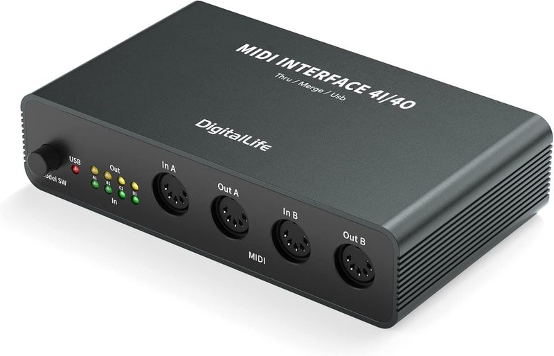 صندوق واجهة USB MIDI ديجيتال لايف Quad I/O Pro 4x4 – دمج/تمرير/مقسم DIN بـ 5 دبابيس، هيكل معدني مع 8 مؤشرات LED للكيبوردات، المركبات، آلات الطبول والأداء الحي | UMB06-B - Image 2