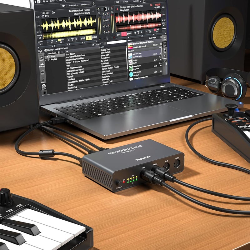 صندوق واجهة USB MIDI ديجيتال لايف Quad I/O Pro 4x4 – دمج/تمرير/مقسم DIN بـ 5 دبابيس، هيكل معدني مع 8 مؤشرات LED للكيبوردات، المركبات، آلات الطبول والأداء الحي | UMB06-B - Image 5