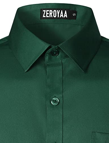 ZEROYAA Men's Urban Stylish Casual Business Slim Fit Long Sleeve Button Up Dress Shirt with Pocket ZLCL29-Dark Green Large - Image 5