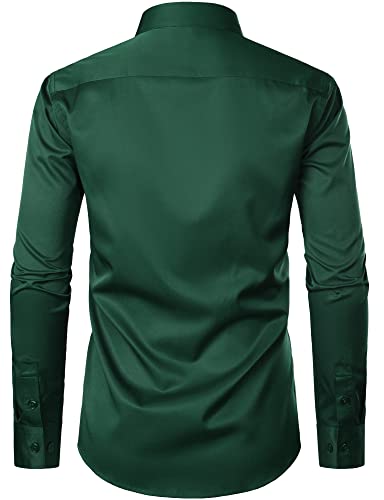 ZEROYAA Men's Urban Stylish Casual Business Slim Fit Long Sleeve Button Up Dress Shirt with Pocket ZLCL29-Dark Green Large - Image 3