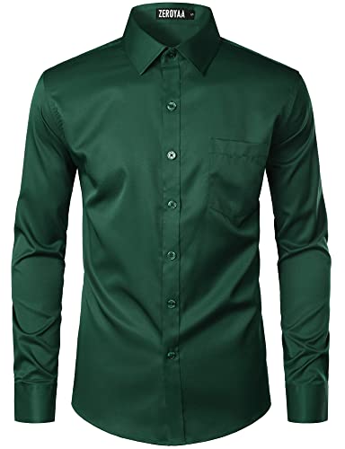 ZEROYAA Men's Urban Stylish Casual Business Slim Fit Long Sleeve Button Up Dress Shirt with Pocket ZLCL29-Dark Green Large - Image 4