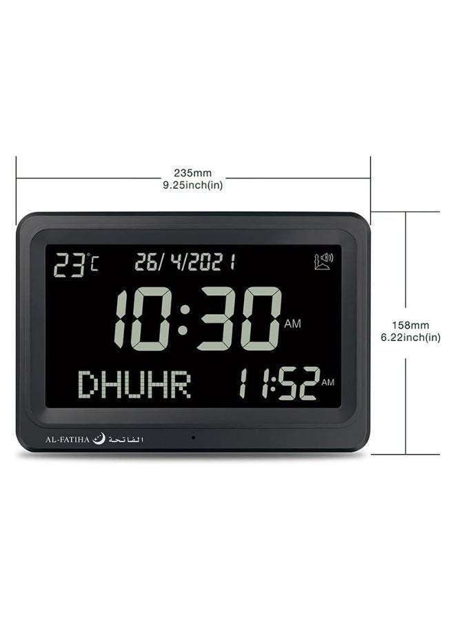 Azan Clock with 8 Athan Sounds, Multi-Language, Calendar, LED Display for Muslim Prayer, Home, Office, Mosque Decor (Black) - Image 2